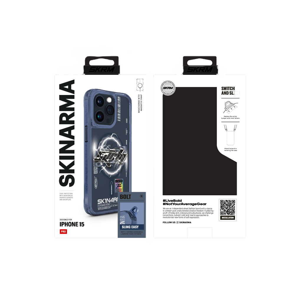 Apple iPhone 15 Pro Max Kılıf Magsafe Şarj Özellikli Yazı Desenli SkinArma Bolt Kapak Gri