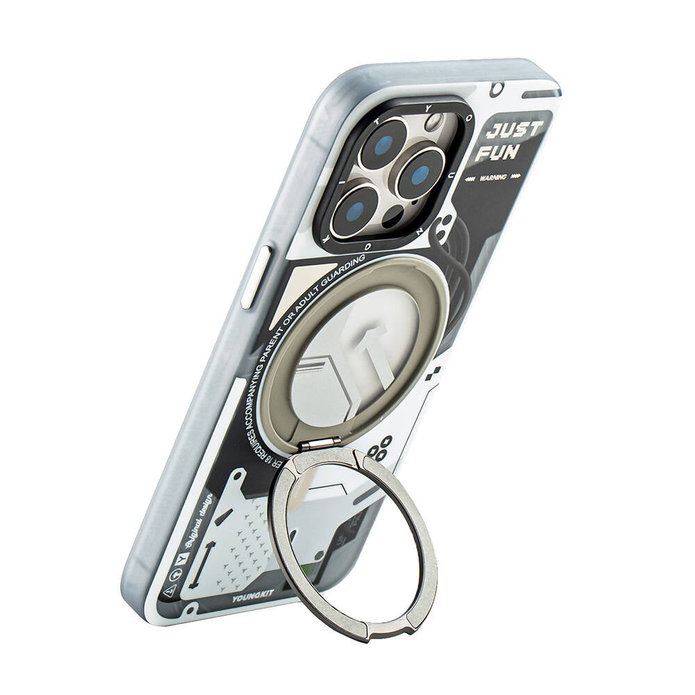 Apple iPhone 15 Pro Max Kılıf Magsafe Şarj Özellikli Youngkit 360° Standlı Starship Serisi Kapak Siyah