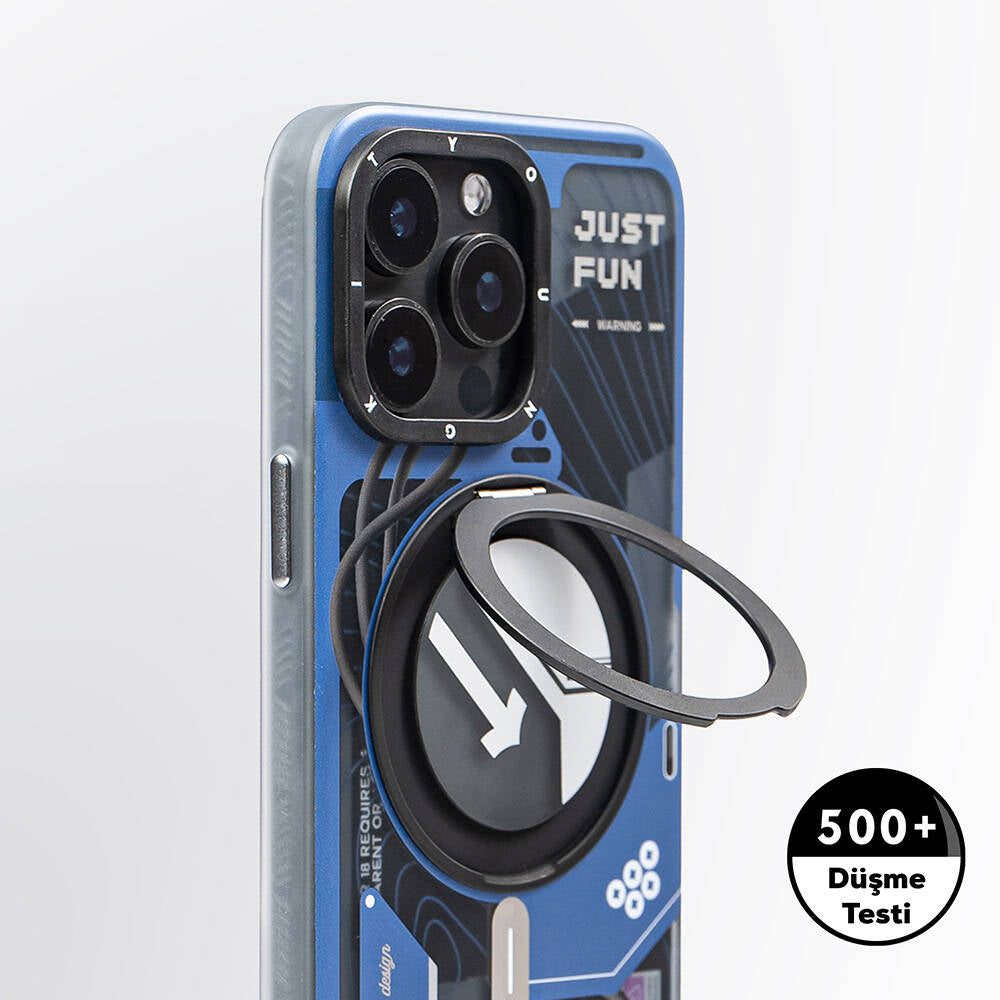 Apple iPhone 15 Pro Max Kılıf Magsafe Şarj Özellikli Youngkit 360° Standlı Starship Serisi Kapak Siyah