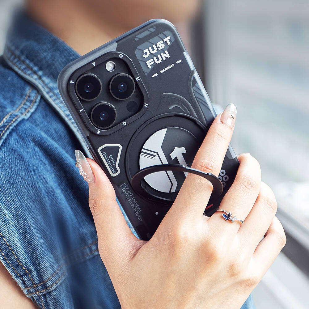 Apple iPhone 15 Pro Max Kılıf Magsafe Şarj Özellikli Youngkit 360° Standlı Starship Serisi Kapak Mavi