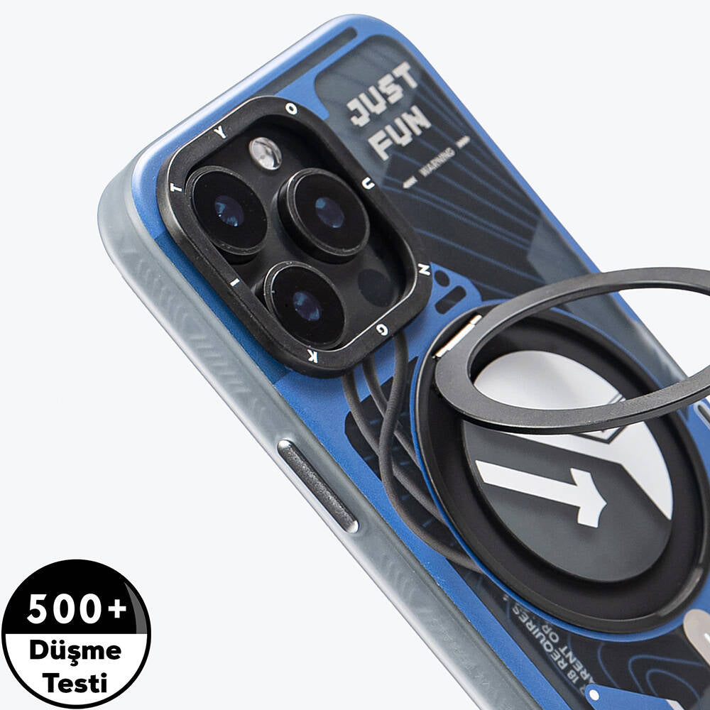 Apple iPhone 15 Pro Max Kılıf Magsafe Şarj Özellikli Youngkit 360° Standlı Starship Serisi Kapak Siyah