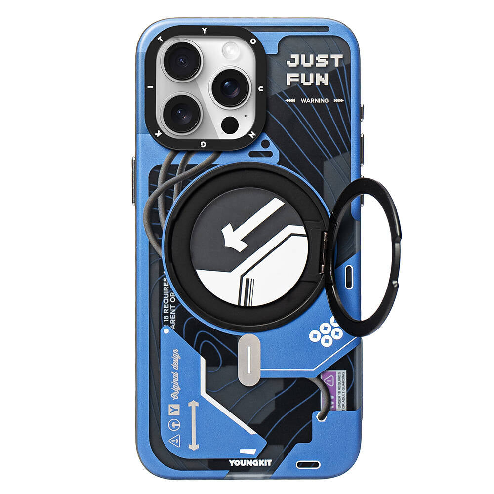 Apple iPhone 15 Pro Max Kılıf Magsafe Şarj Özellikli Youngkit 360° Standlı Starship Serisi Kapak Siyah