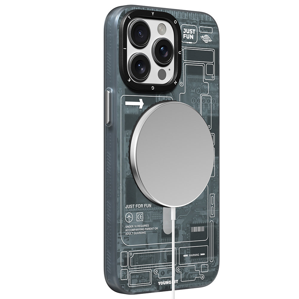 Apple iPhone 15 Pro Max Kılıf Magsafe Şarj Özellikli Youngkit 360° Standlı Technology Serisi Kapak Mavi