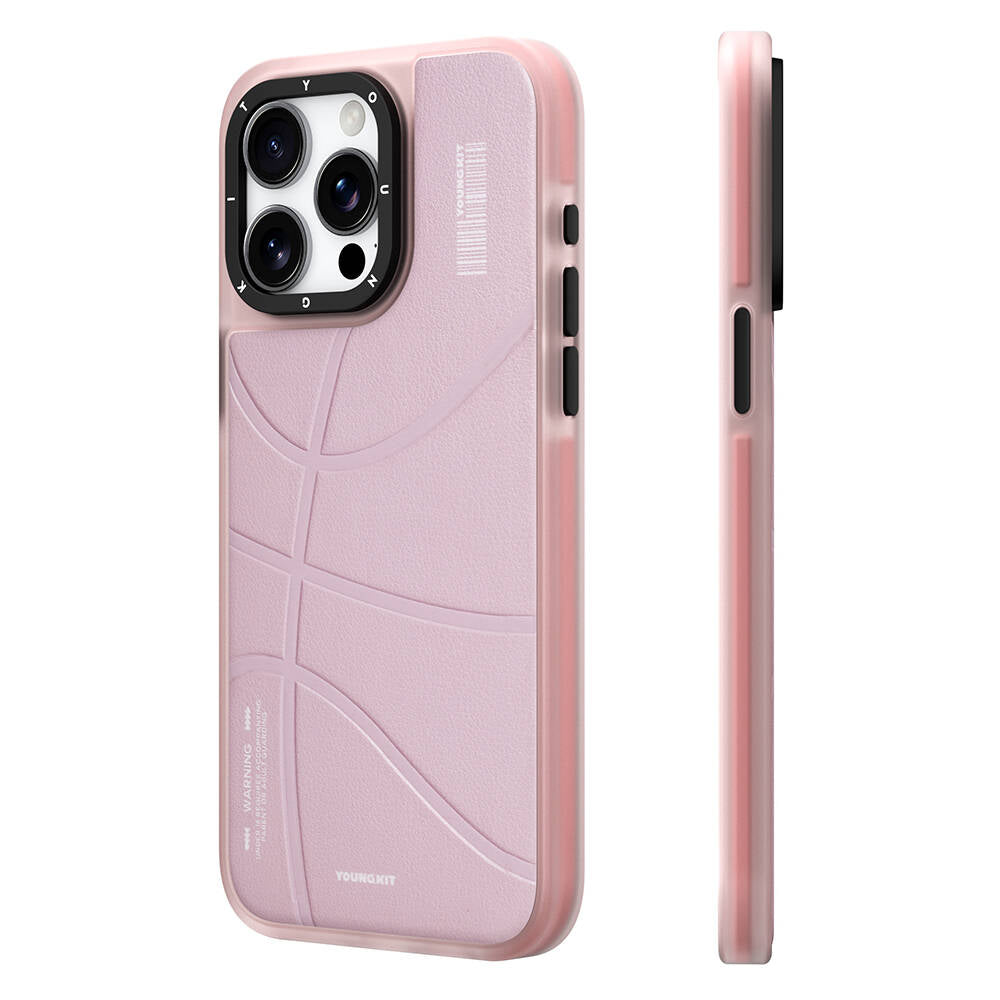 Apple iPhone 15 Pro Max Kılıf Magsafe Şarj Özellikli Youngkit Backboard Serisi Leather Kapak Pembe