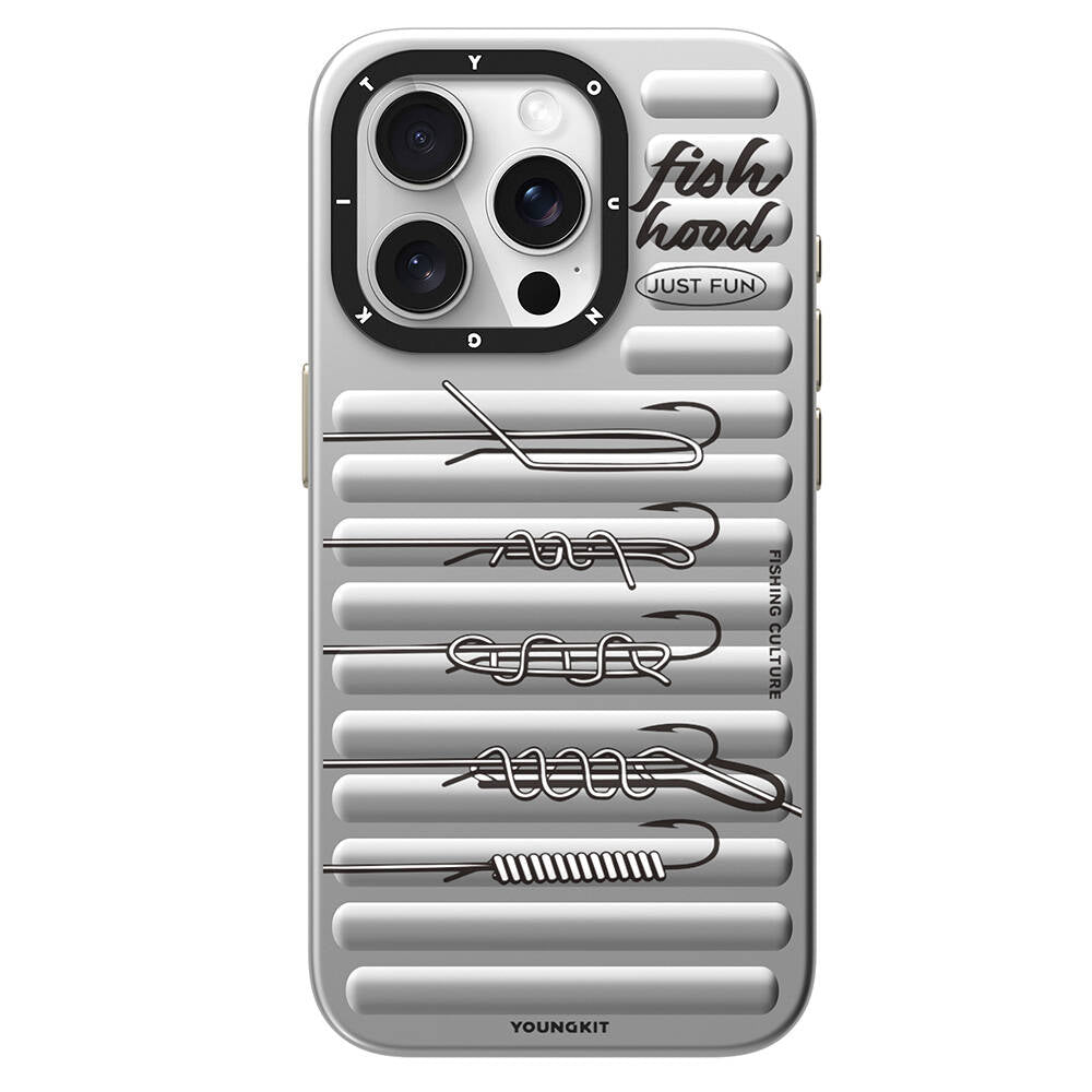 Apple iPhone 15 Pro Max Kılıf Magsafe Şarj Özellikli Youngkit Fishing Serisi Kapak Gri