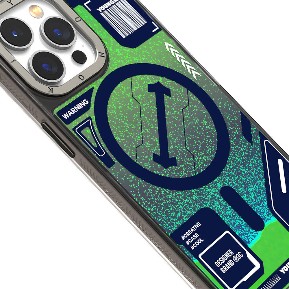 Apple iPhone 15 Pro Max Kılıf Magsafe Şarj Özellikli YoungKit Galaxy Serisi Kapak Yeşil