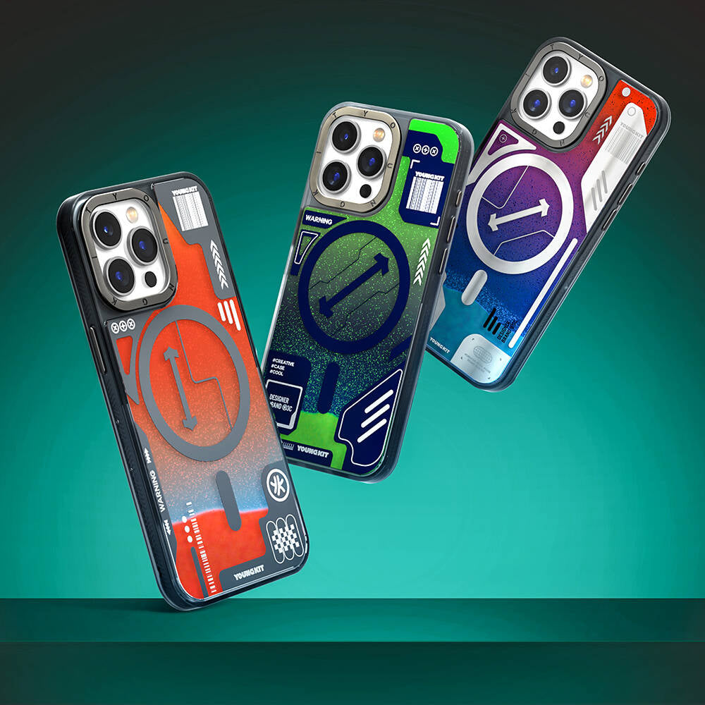 Apple iPhone 15 Pro Max Kılıf Magsafe Şarj Özellikli YoungKit Galaxy Serisi Kapak Mavi