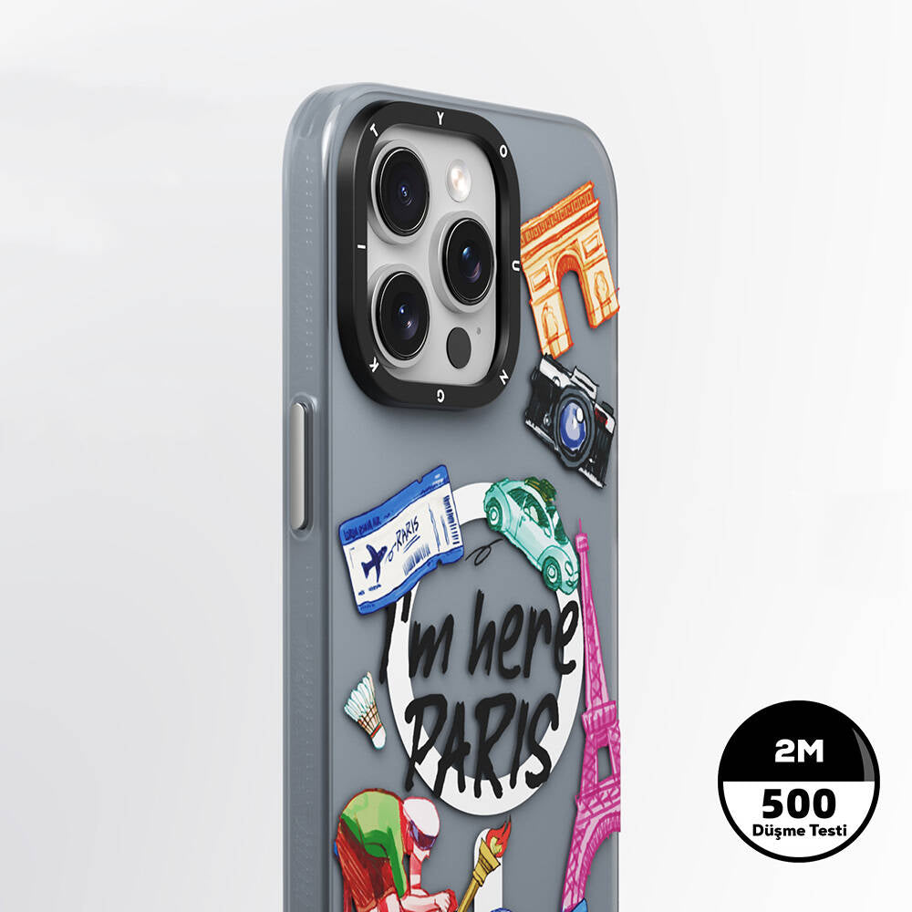 Apple iPhone 15 Pro Max Kılıf Magsafe Şarj Özellikli Youngkit in Paris Serisi Kapak Gri