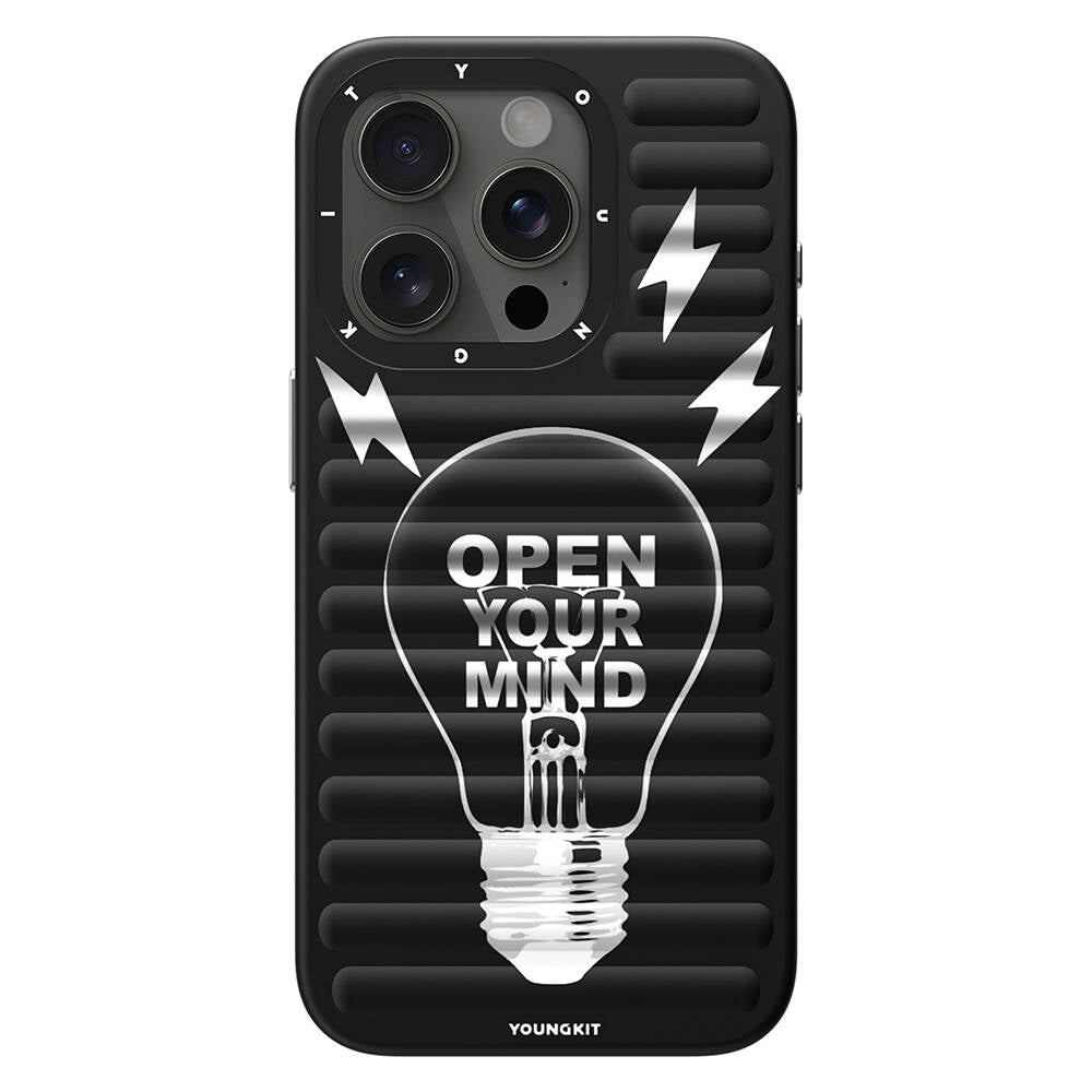 Apple iPhone 15 Pro Max Kılıf Magsafe Şarj Özellikli Youngkit Open Mind Serisi Kapak Gümüş