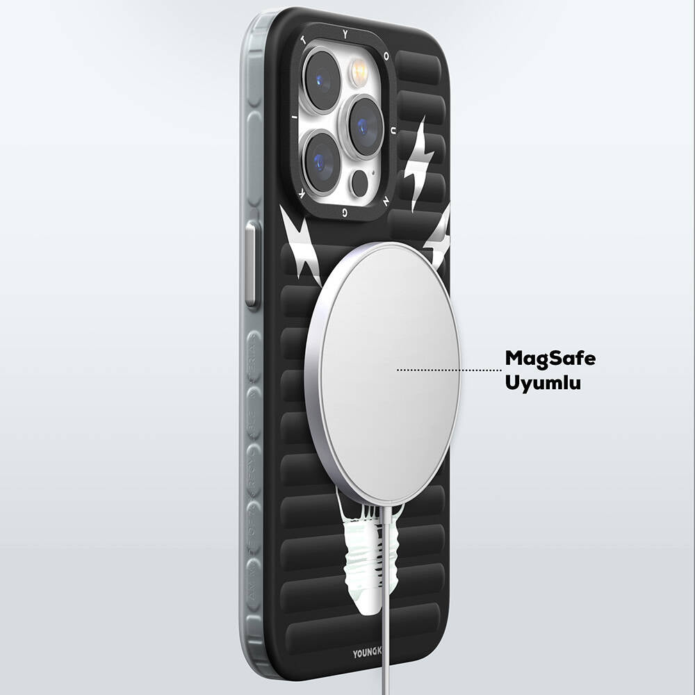Apple iPhone 15 Pro Max Kılıf Magsafe Şarj Özellikli Youngkit Open Mind Serisi Kapak Gümüş