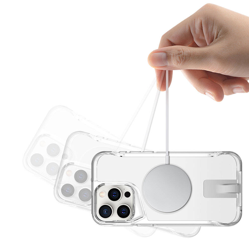 Apple iPhone 15 Pro Max Kılıf M-safe Şarj Özellikli Zore T-Max Standlı Kapak Renksiz