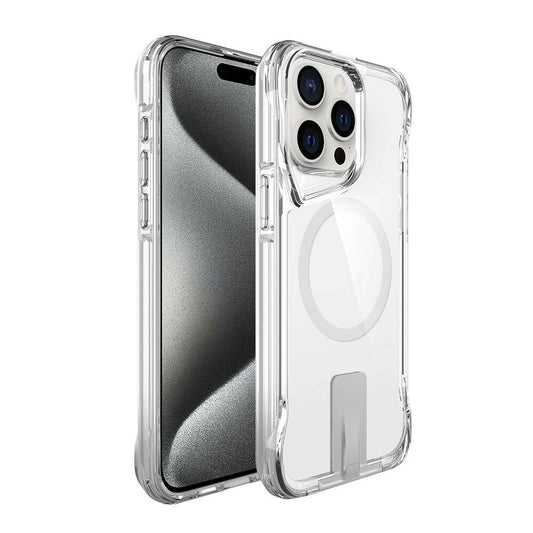 Apple iPhone 15 Pro Max Kılıf M-safe Şarj Özellikli Zore T-Max Standlı Kapak Renksiz