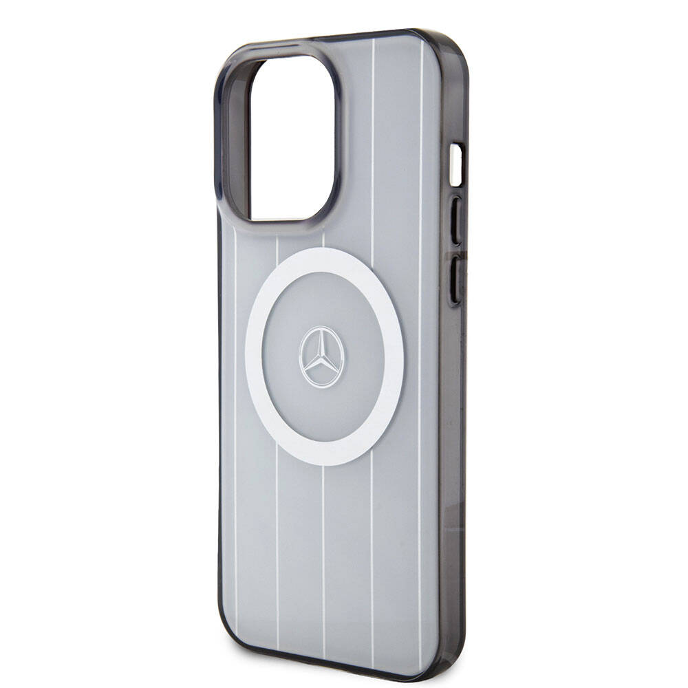 Apple iPhone 15 Pro Max Kılıf Mercedes Benz Orjinal Lisanslı Magsafe Şarj Özellikli Çift Katmanlı Paralel Çizgi Desenli Kapak Siyah