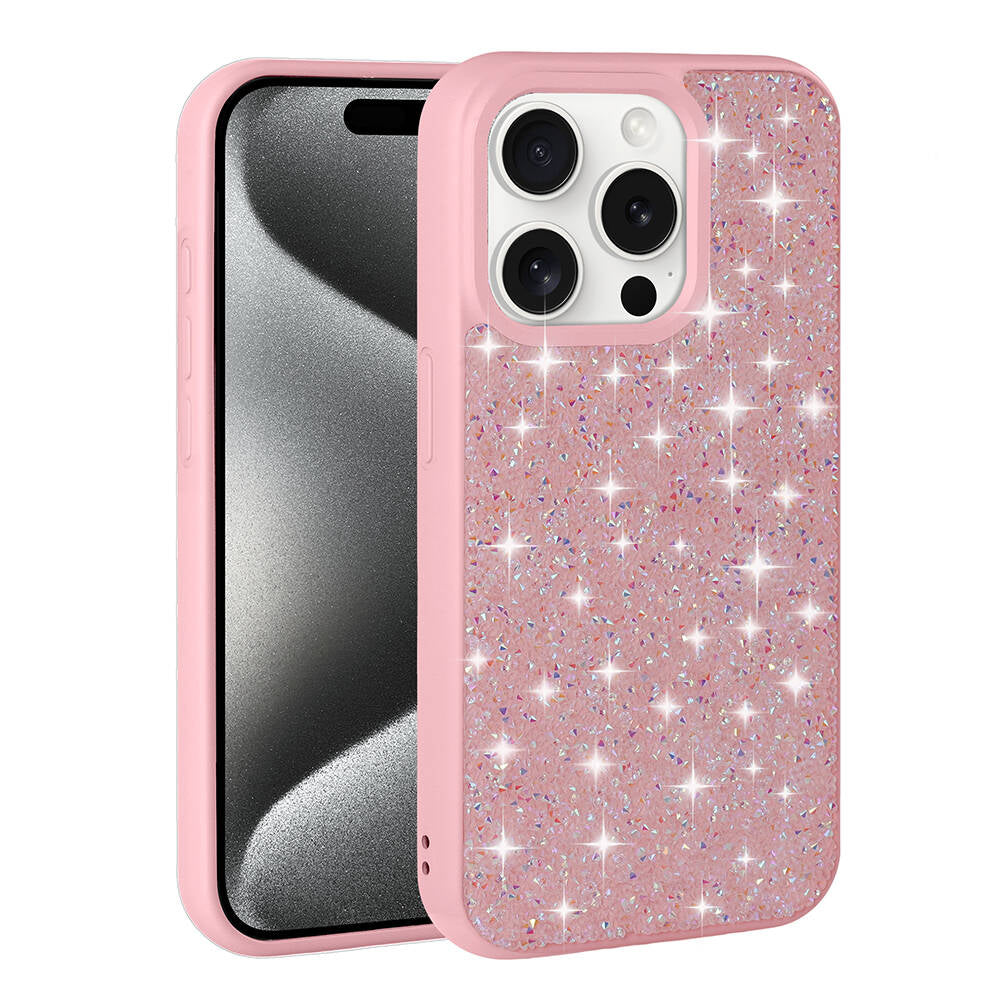 Apple iPhone 15 Pro Max Kılıf Parlak Taşlı Tasarım Zore Pırlanta Kapak Pembe