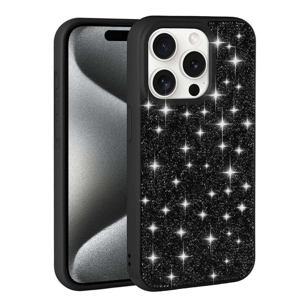 Apple iPhone 15 Pro Max Kılıf Parlak Taşlı Tasarım Zore Pırlanta Kapak Siyah