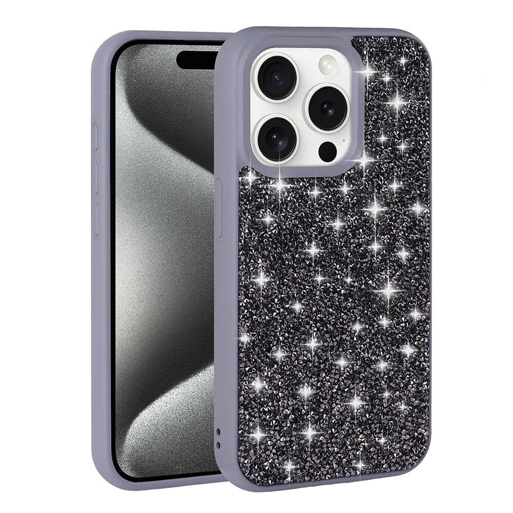 Apple iPhone 15 Pro Max Kılıf Parlak Taşlı Tasarım Zore Pırlanta Kapak Pembe