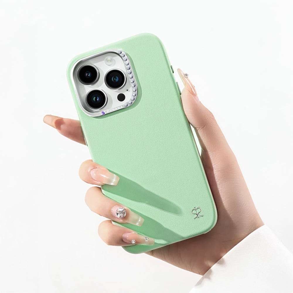 Apple iPhone 15 Pro Max Kılıf Suni Deri Tasarımlı Pynana Starry Serisi Kapak Yeşil