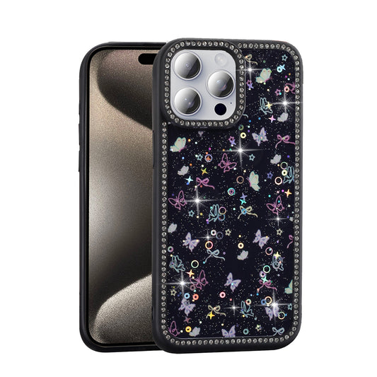 Apple iPhone 15 Pro Max Kılıf Taşlı ve Simli Tasarım Zore Azra Kapak Siyah