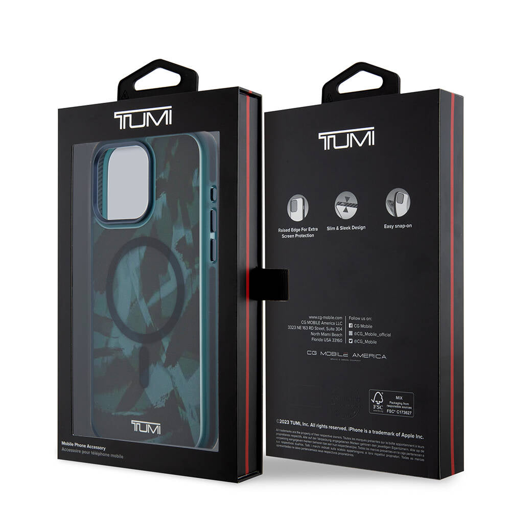 Apple iPhone 15 Pro Max Kılıf TUMI Orjinal Lisanslı Magsafe Şarj Özellikli Buzlanmış Saydam Fırça Kamuflajı Desenli Kapak Siyah