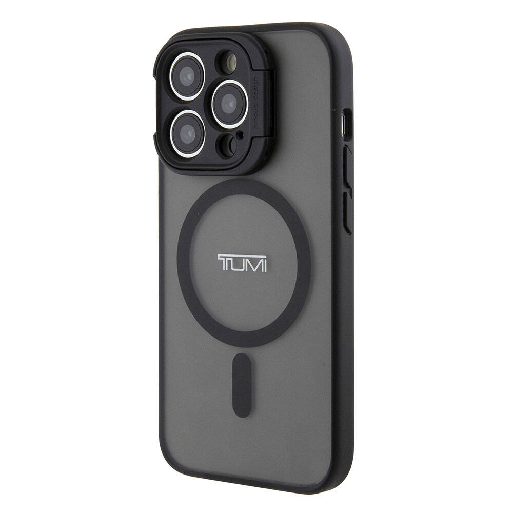 Apple iPhone 15 Pro Max Kılıf TUMI Orjinal Lisanslı Magsafe Şarj Özellikli Kamera Standlı Buzlu Mat Kapak Siyah