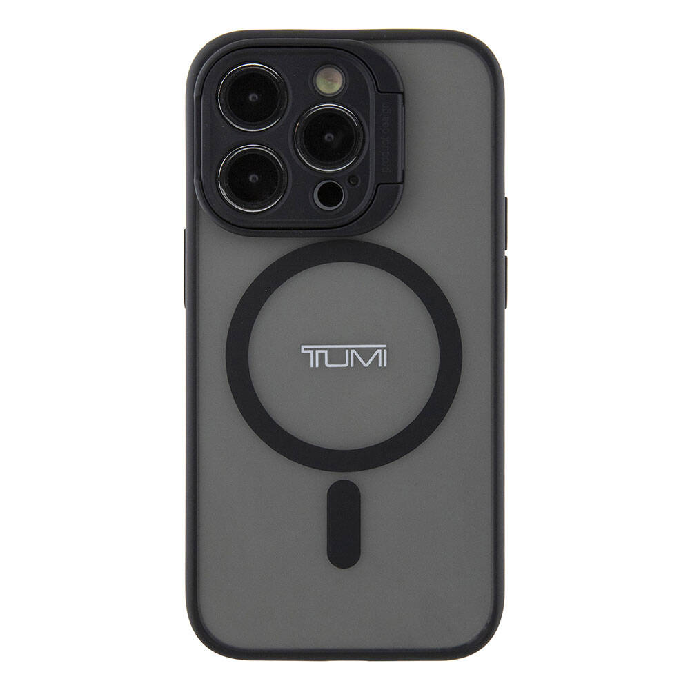 Apple iPhone 15 Pro Max Kılıf TUMI Orjinal Lisanslı Magsafe Şarj Özellikli Kamera Standlı Buzlu Mat Kapak Siyah