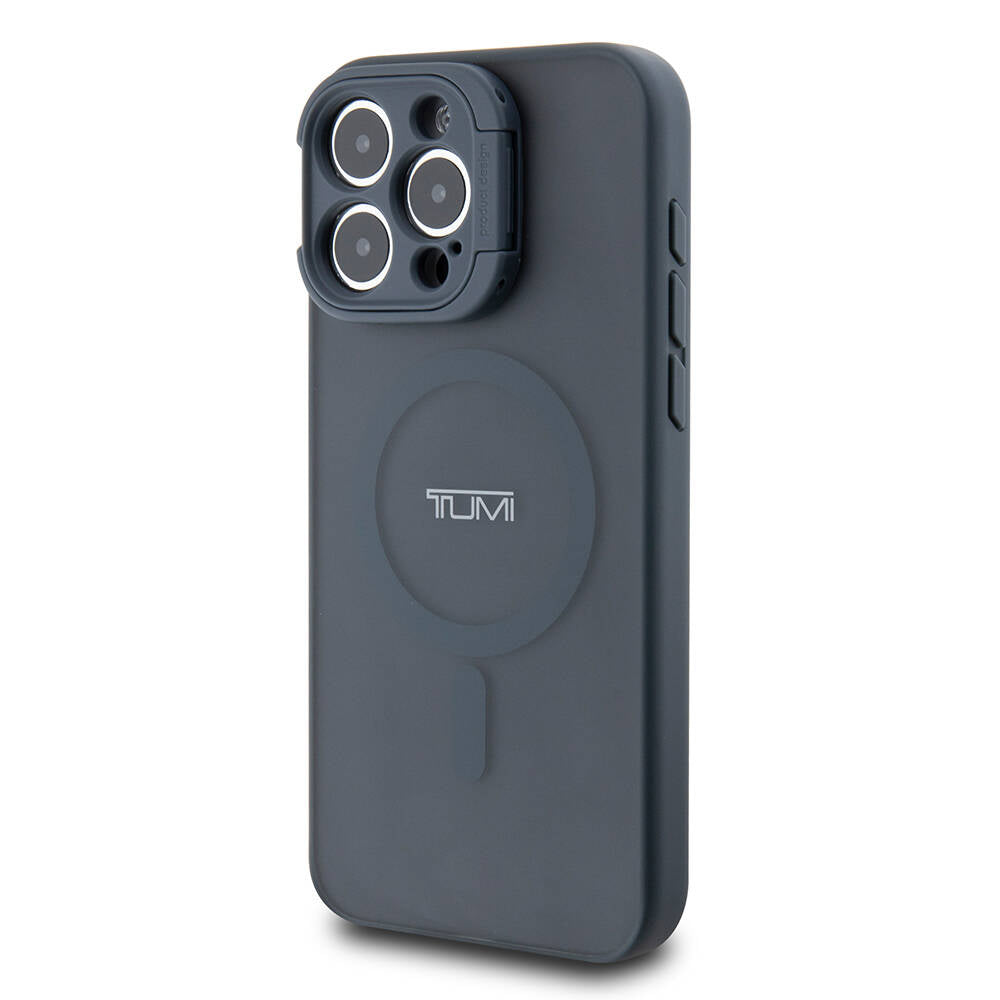 Apple iPhone 15 Pro Max Kılıf TUMI Orjinal Lisanslı Magsafe Şarj Özellikli Kamera Standlı Buzlu Mat Kapak Mavi
