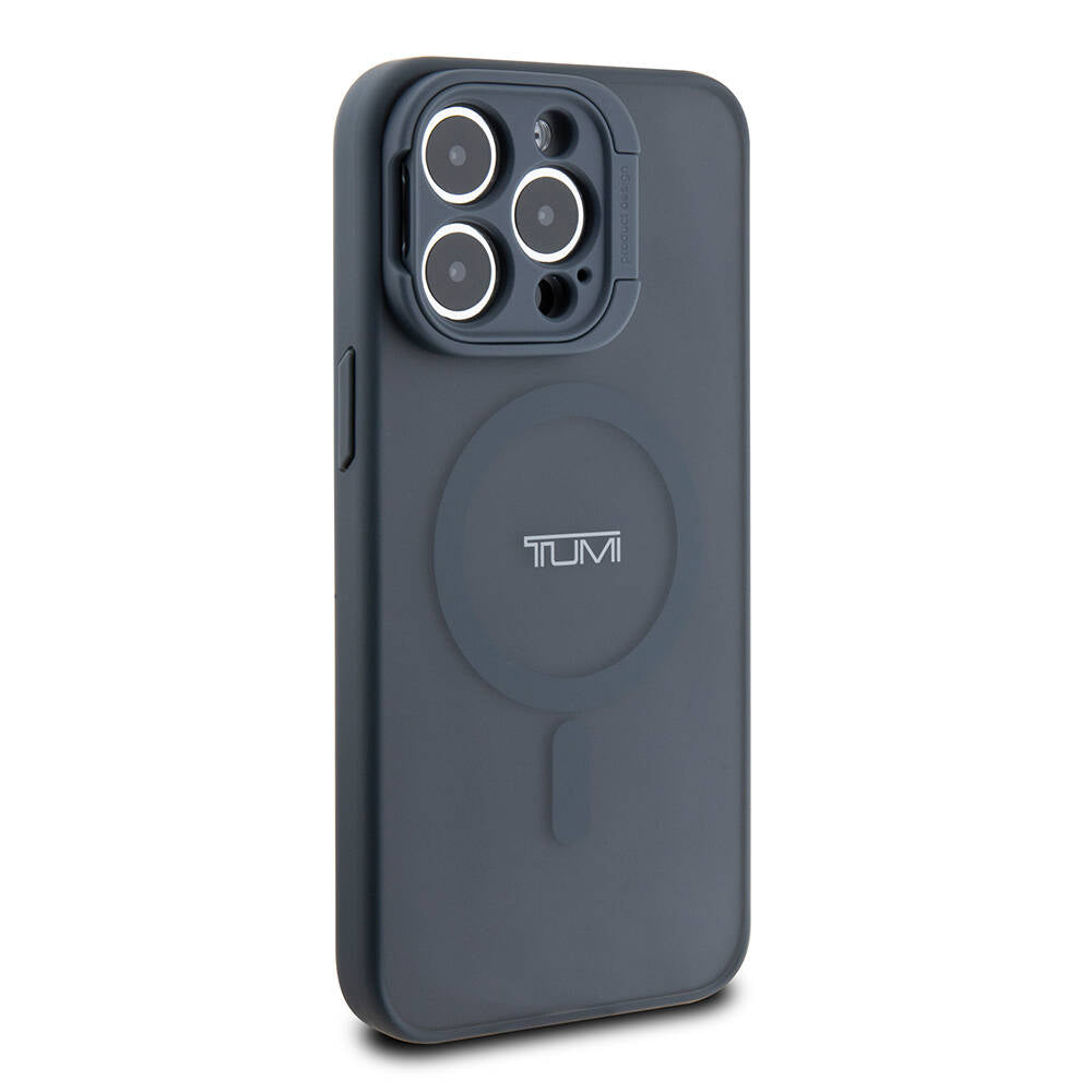 Apple iPhone 15 Pro Max Kılıf TUMI Orjinal Lisanslı Magsafe Şarj Özellikli Kamera Standlı Buzlu Mat Kapak Mavi