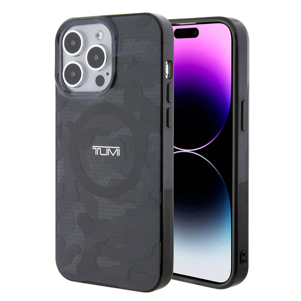 Apple iPhone 15 Pro Max Kılıf TUMI Orjinal Lisanslı Magsafe Şarj Özellikli PC TPU Çift Katmanlı Kamuflaj Desenli Kapak Gri