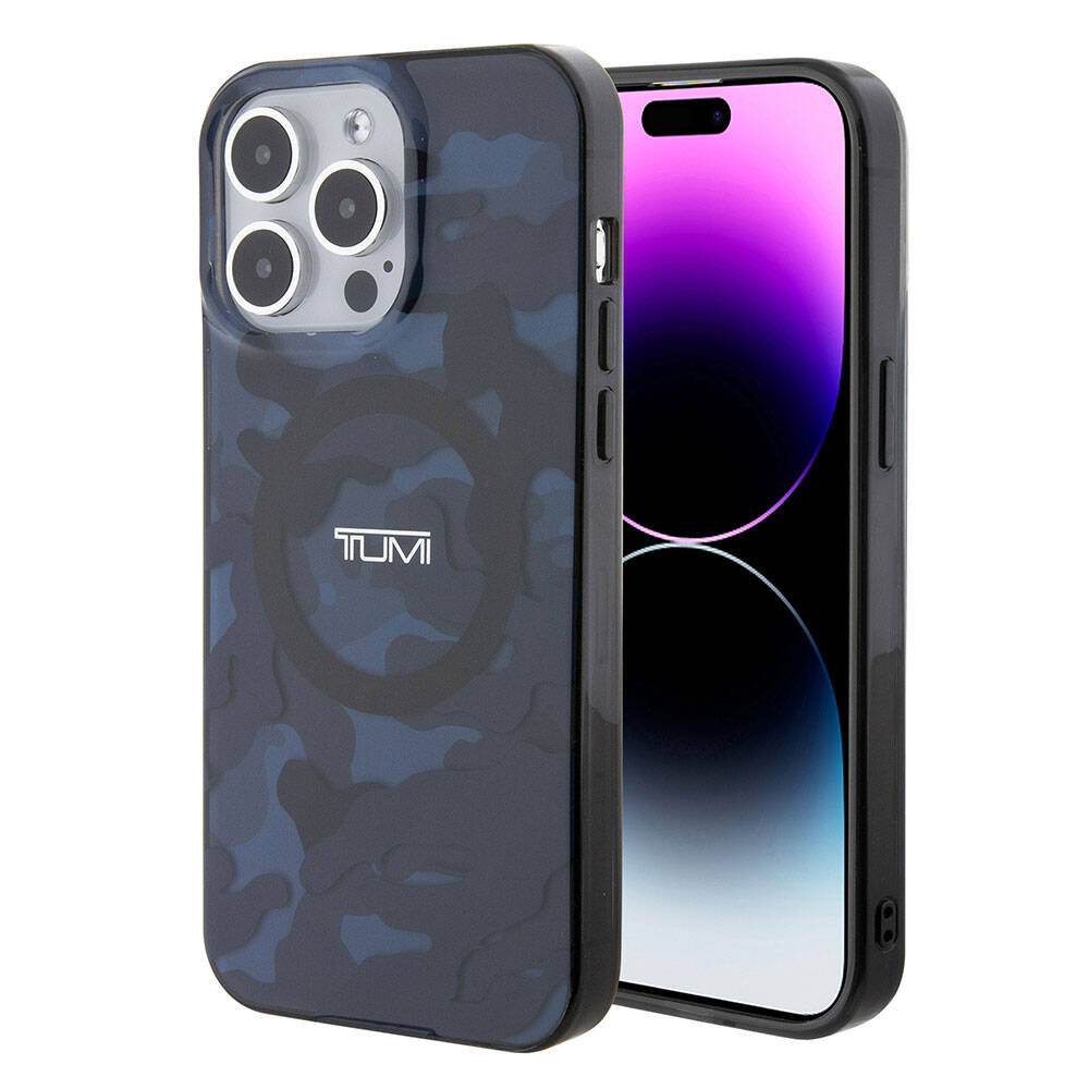 Apple iPhone 15 Pro Max Kılıf TUMI Orjinal Lisanslı Magsafe Şarj Özellikli PC TPU Çift Katmanlı Kamuflaj Desenli Kapak Gri