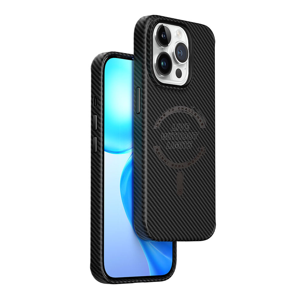 Apple iPhone 15 Pro Max Kılıf Wiwu LCC-107 Karbon Fiber Magsafe Şarj Özellikli Kamera Korumalı Kabon Kapak Siyah