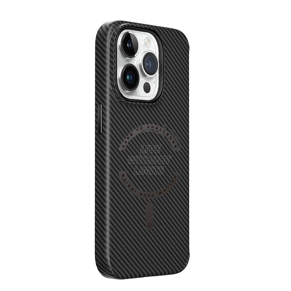 Apple iPhone 15 Pro Max Kılıf Wiwu LCC-107 Karbon Fiber Magsafe Şarj Özellikli Kamera Korumalı Kabon Kapak Siyah