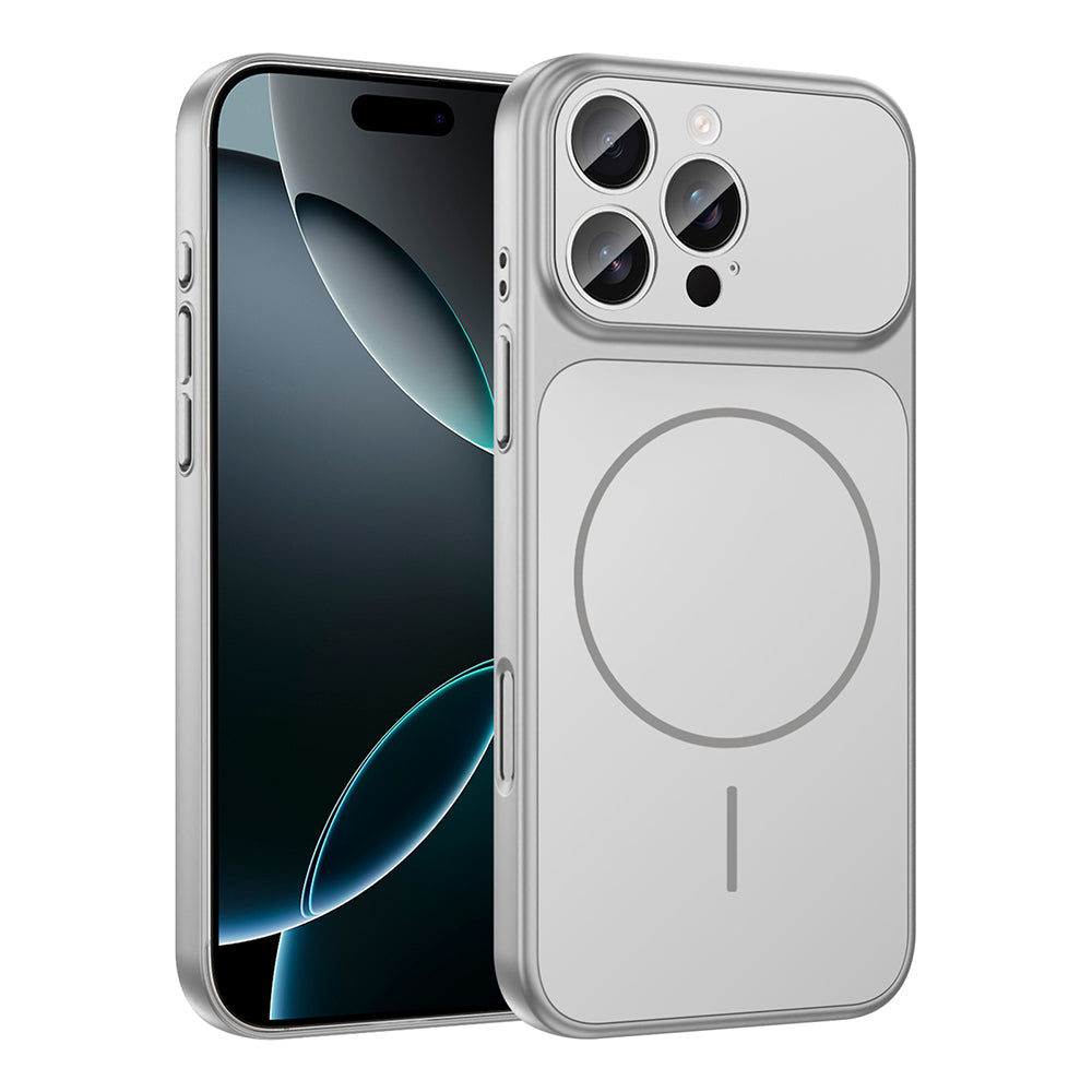 Apple iPhone 15 Pro Max Kılıf Zore M-Safe Şarj Özellikli Kamera Korumalı Formen Kapak Gümüş