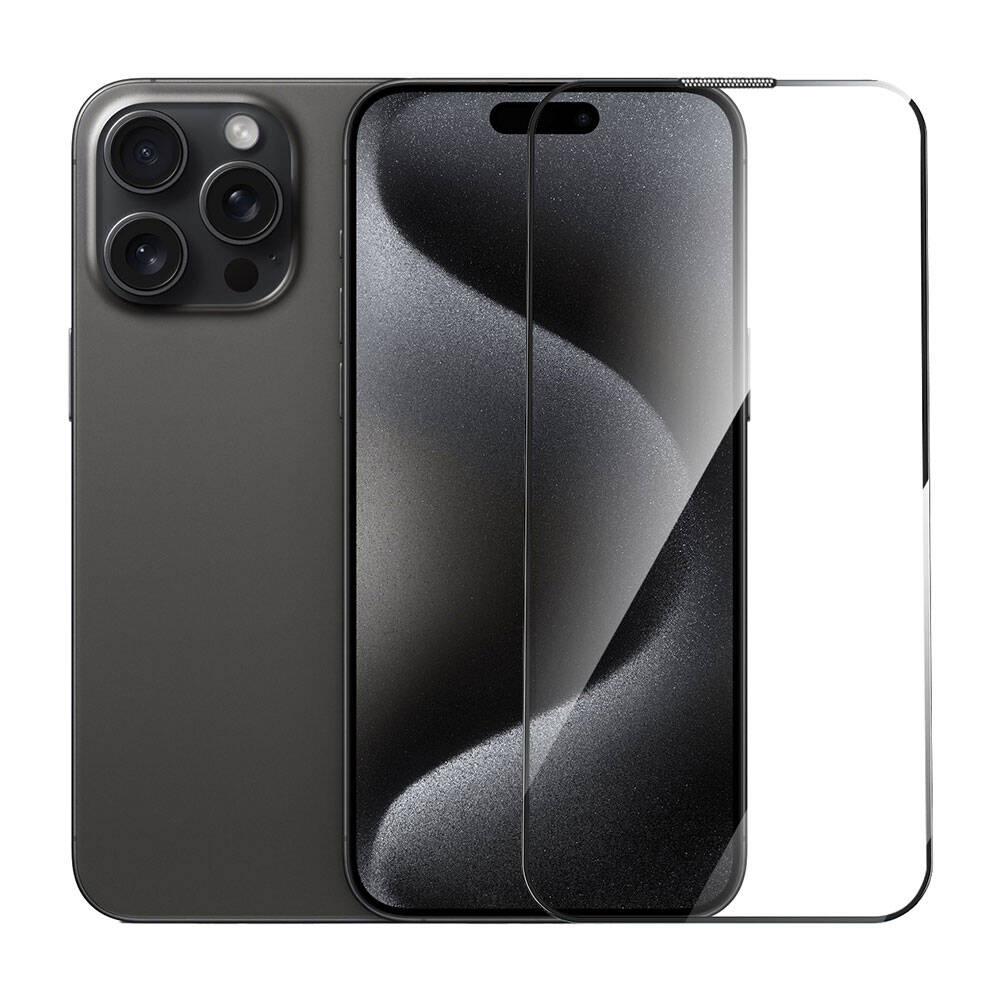 Apple iPhone 15 Pro Max Wiwu GT-008 Polimer Oleofobik Kaplama Şeffaf Pürüzsüz Temperli Cam Ekran Koruyucu 10'lu Paket Siyah