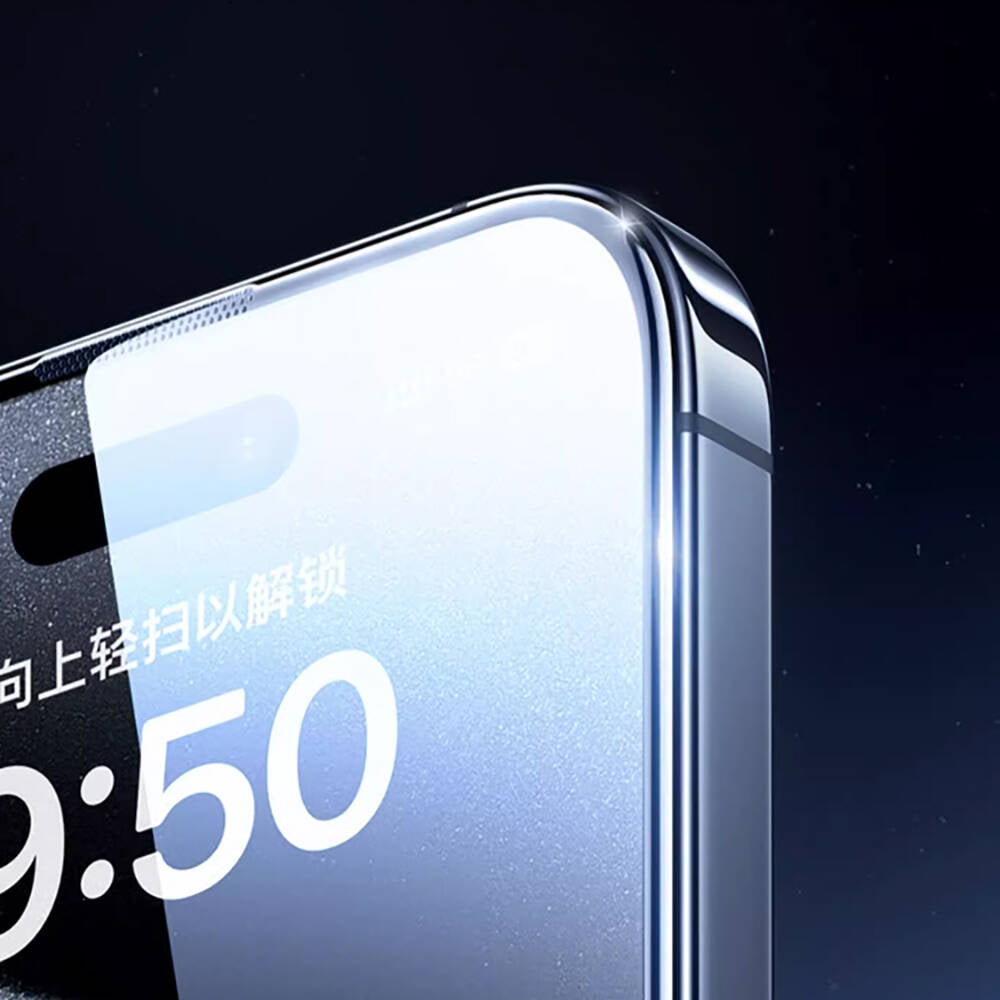 Apple iPhone 15 Pro Max Wiwu GT-009 Polimer Oleofobik Kaplama Şeffaf Pürüzsüz Temperli Cam Ekran Koruyucu Siyah