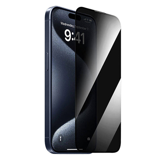 Apple iPhone 15 Pro Max Wiwu GT-011 Anti-Bakteriyel Özellikli Polimer Oleofobik Kaplama Temperli Privacy Cam Ekran Koruyucu Siyah