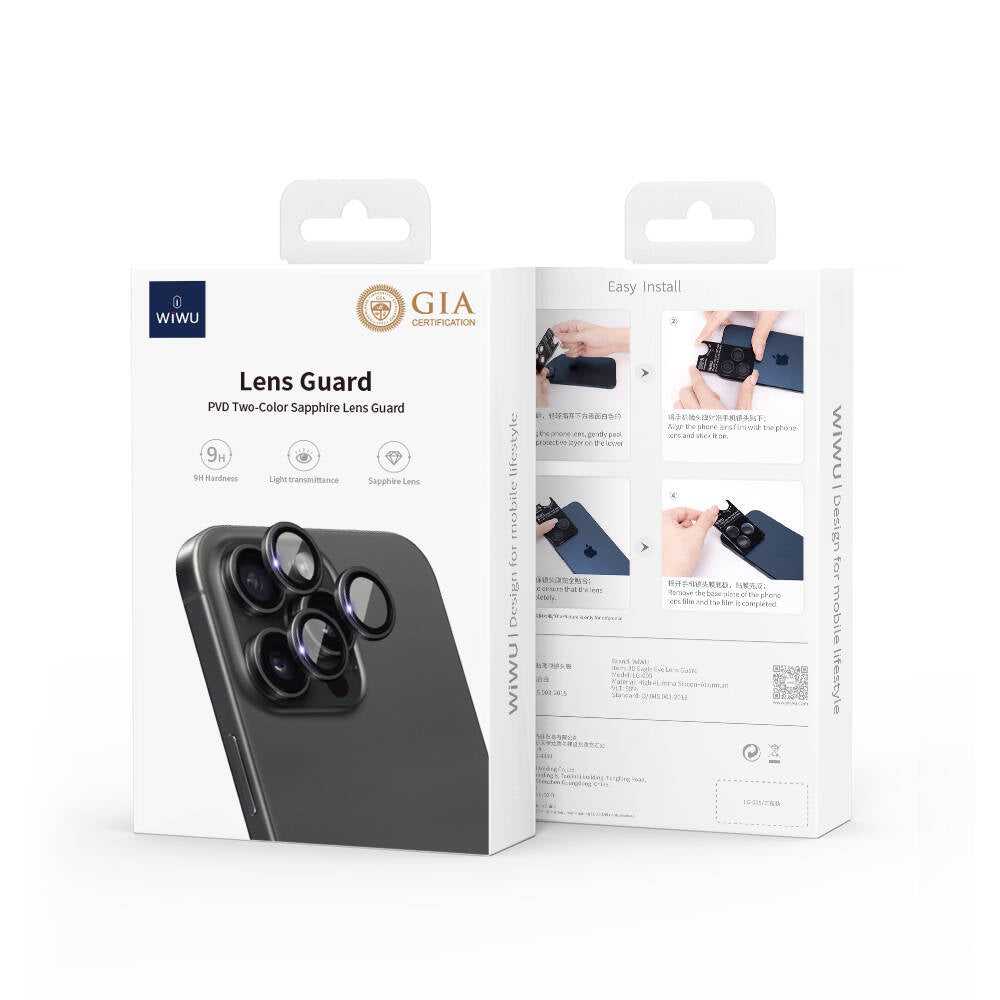Apple iPhone 15 Pro Wiwu LG-003 Lens Guard Çizilmeye Karşı Dayanıklı Safir Kamera Lens Koruyucu Siyah-Titanyum