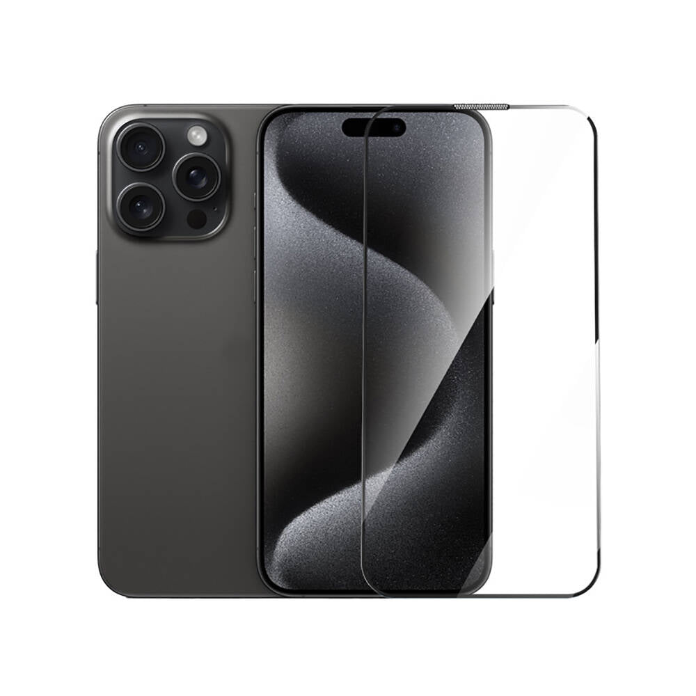 Apple iPhone 15 Wiwu GT-014 Polimer Oleofobik Kaplama Şeffaf Pürüzsüz Temperli Cam Ekran Koruyucu 25'li Paket Siyah