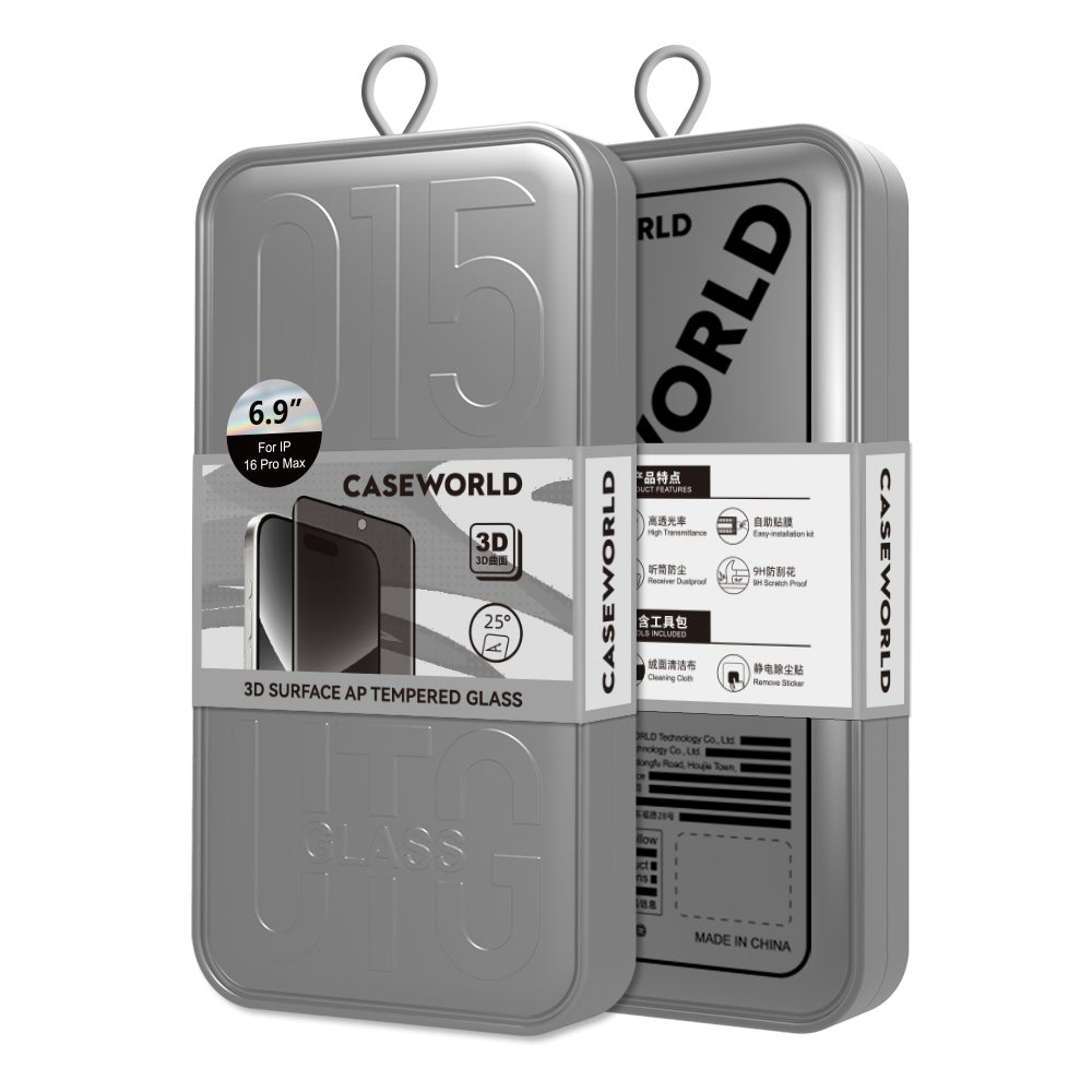 Apple iPhone 16 CaseWorld 0.25mm Privacy 3D Temperli Cam Ekran Koruyucu + Uygulama Aparatlı Siyah