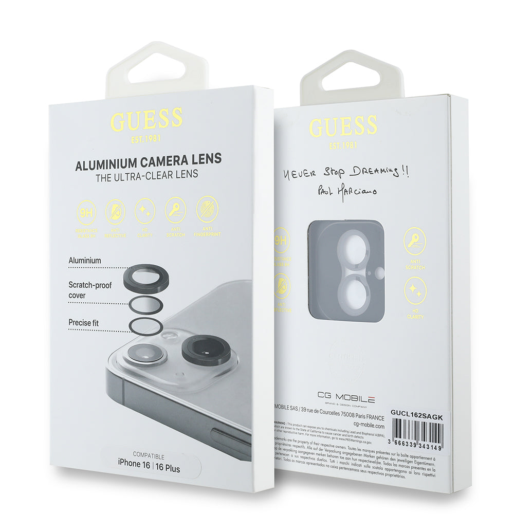 Apple iPhone 16 Guess Orjinal Lisanslı Metal Kamera Lens Koruyucu Gümüş