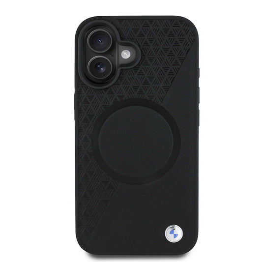 Apple iPhone 16 Kılıf BMW Orjinal Lisanslı M-safe Şarj Özellikli Metal Logolu Yarım Dokulu Circle Deri Kapak Siyah