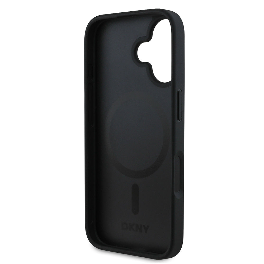 Apple iPhone 16 Kılıf DKNY Orjinal Lisanslı M-safe Şarj Özellikli 3D Yazılı Grid Pattern Kapak Kahverengi