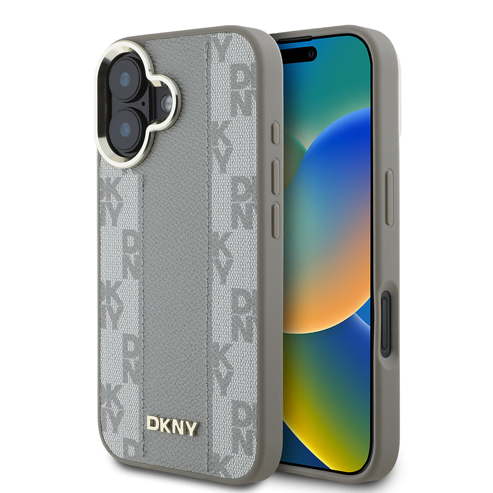 Apple iPhone 16 Kılıf DKNY Orjinal Lisanslı Magsafe Şarj Özellikli 3D Yazılı Checkered Pattern Kapak Siyah