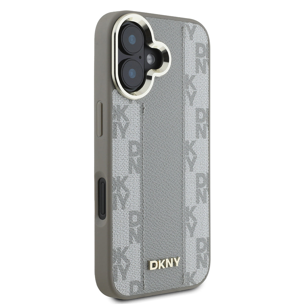 Apple iPhone 16 Kılıf DKNY Orjinal Lisanslı Magsafe Şarj Özellikli 3D Yazılı Checkered Pattern Kapak Siyah