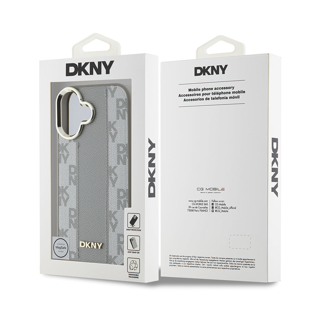 Apple iPhone 16 Kılıf DKNY Orjinal Lisanslı Magsafe Şarj Özellikli 3D Yazılı Checkered Pattern Kapak Siyah