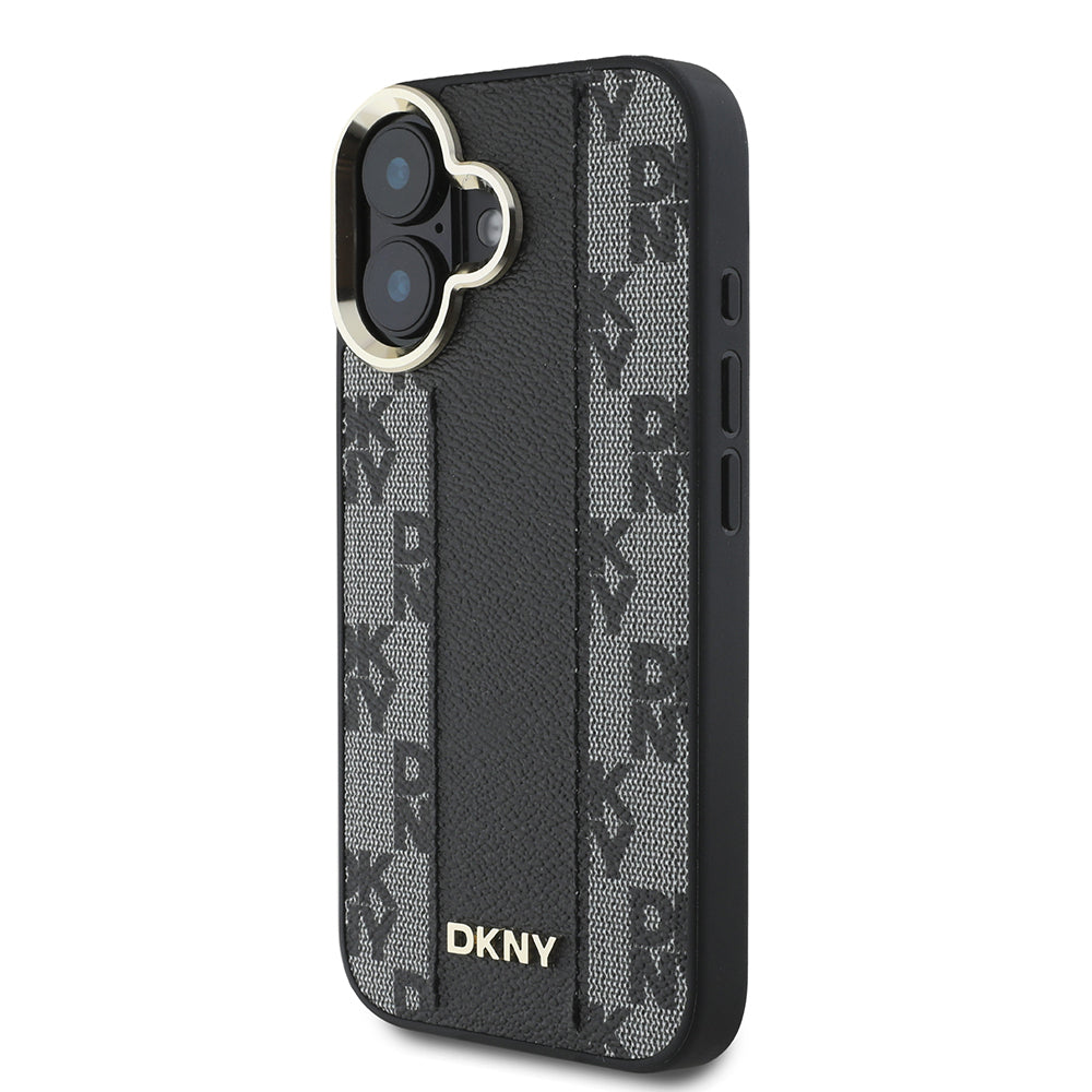 Apple iPhone 16 Kılıf DKNY Orjinal Lisanslı Magsafe Şarj Özellikli 3D Yazılı Checkered Pattern Kapak Siyah