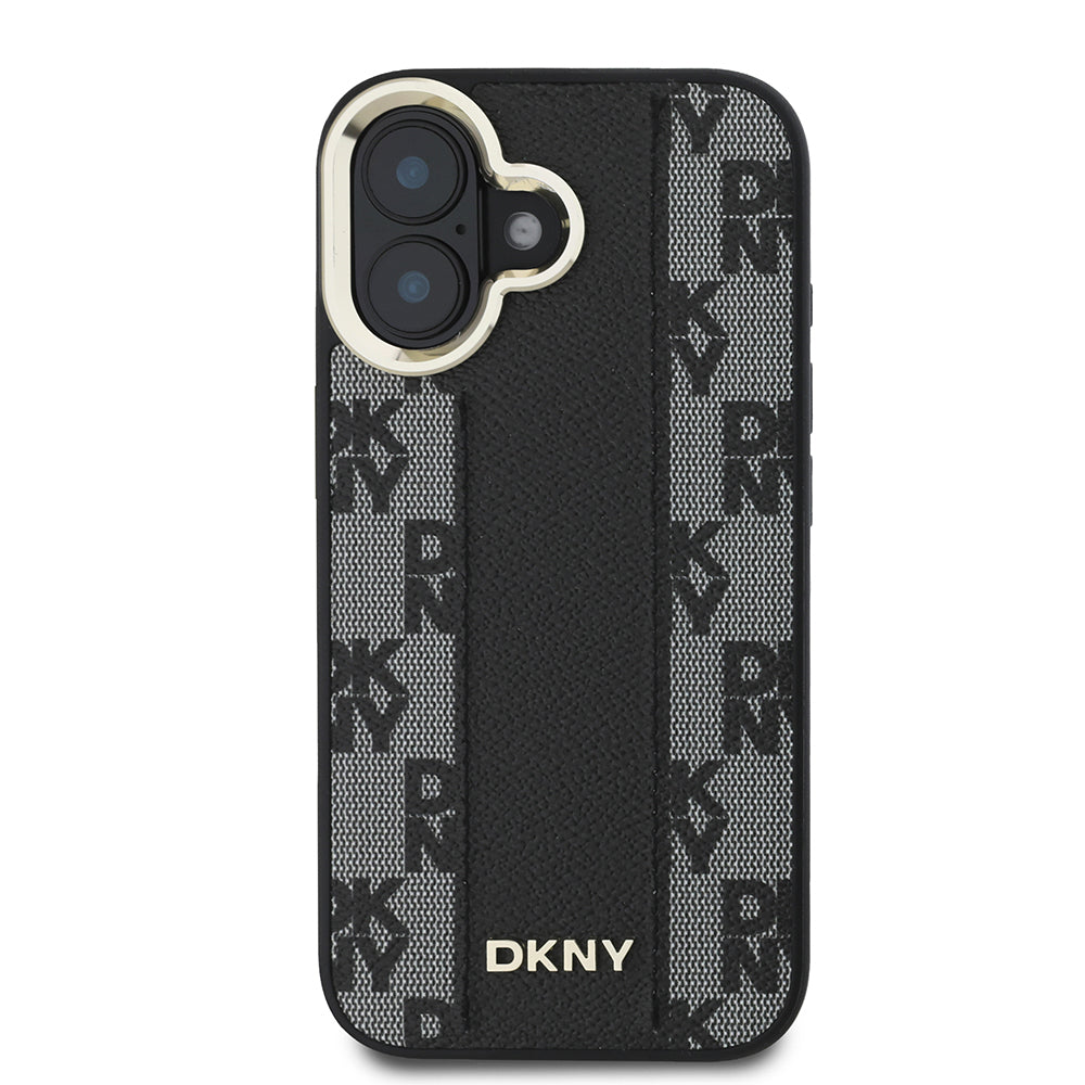 Apple iPhone 16 Kılıf DKNY Orjinal Lisanslı Magsafe Şarj Özellikli 3D Yazılı Checkered Pattern Kapak Bej