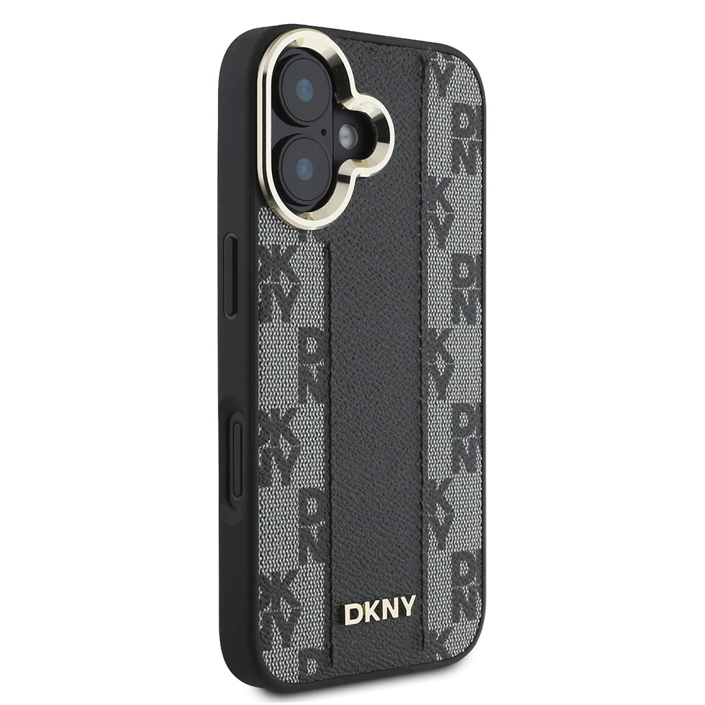 Apple iPhone 16 Kılıf DKNY Orjinal Lisanslı Magsafe Şarj Özellikli 3D Yazılı Checkered Pattern Kapak Bej