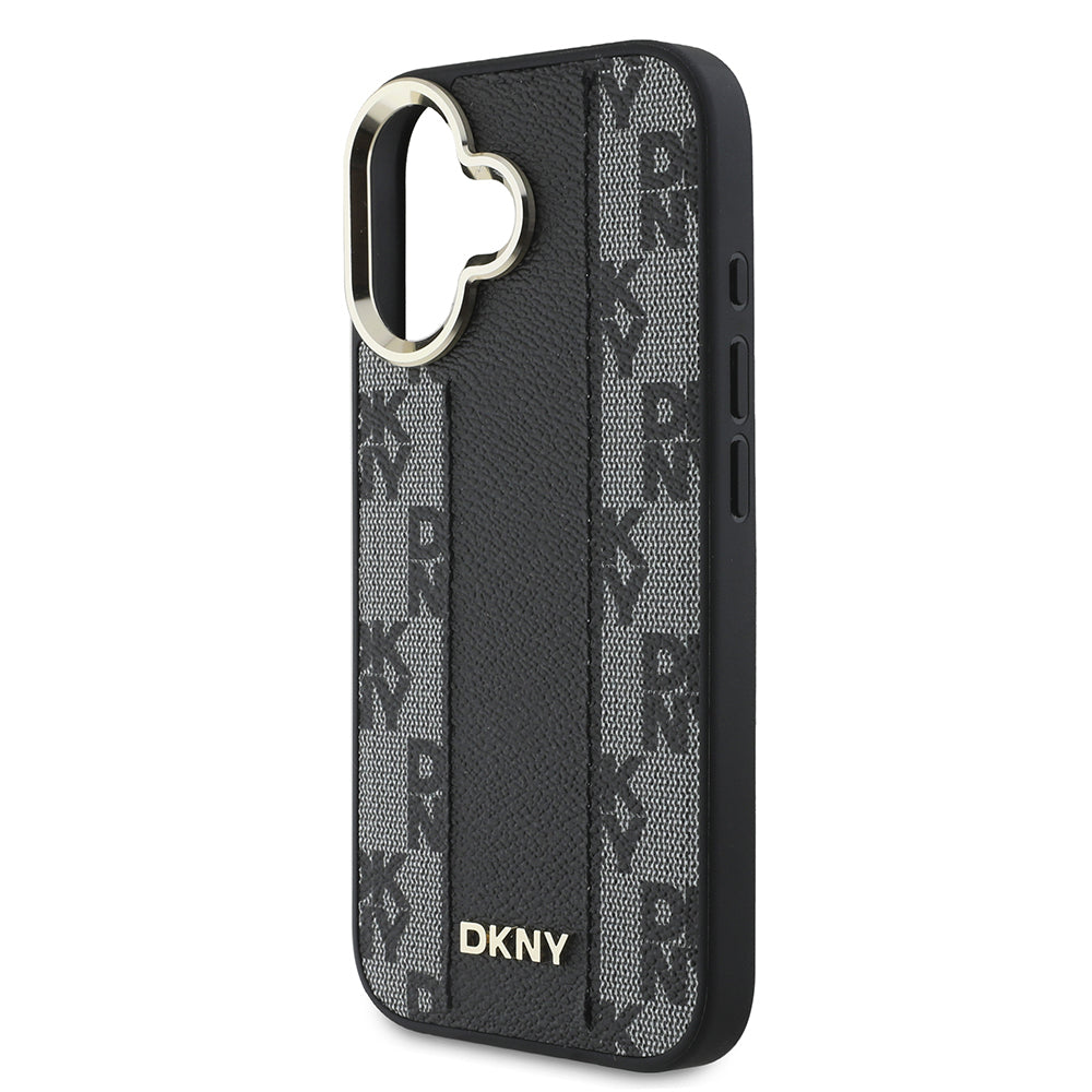 Apple iPhone 16 Kılıf DKNY Orjinal Lisanslı Magsafe Şarj Özellikli 3D Yazılı Checkered Pattern Kapak Bej