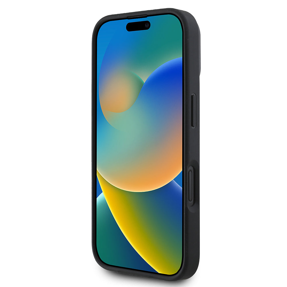 Apple iPhone 16 Kılıf DKNY Orjinal Lisanslı Magsafe Şarj Özellikli Metal Logolu PU Deri Plain Kapak Siyah