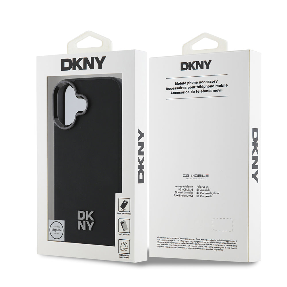 Apple iPhone 16 Kılıf DKNY Orjinal Lisanslı Magsafe Şarj Özellikli Metal Logolu PU Deri Plain Kapak Siyah